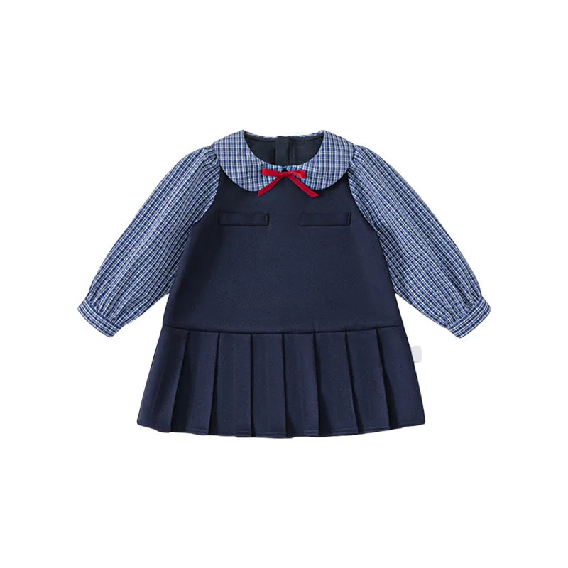 Robe fille bleu foncé à col Claudine – CLEVI Paris