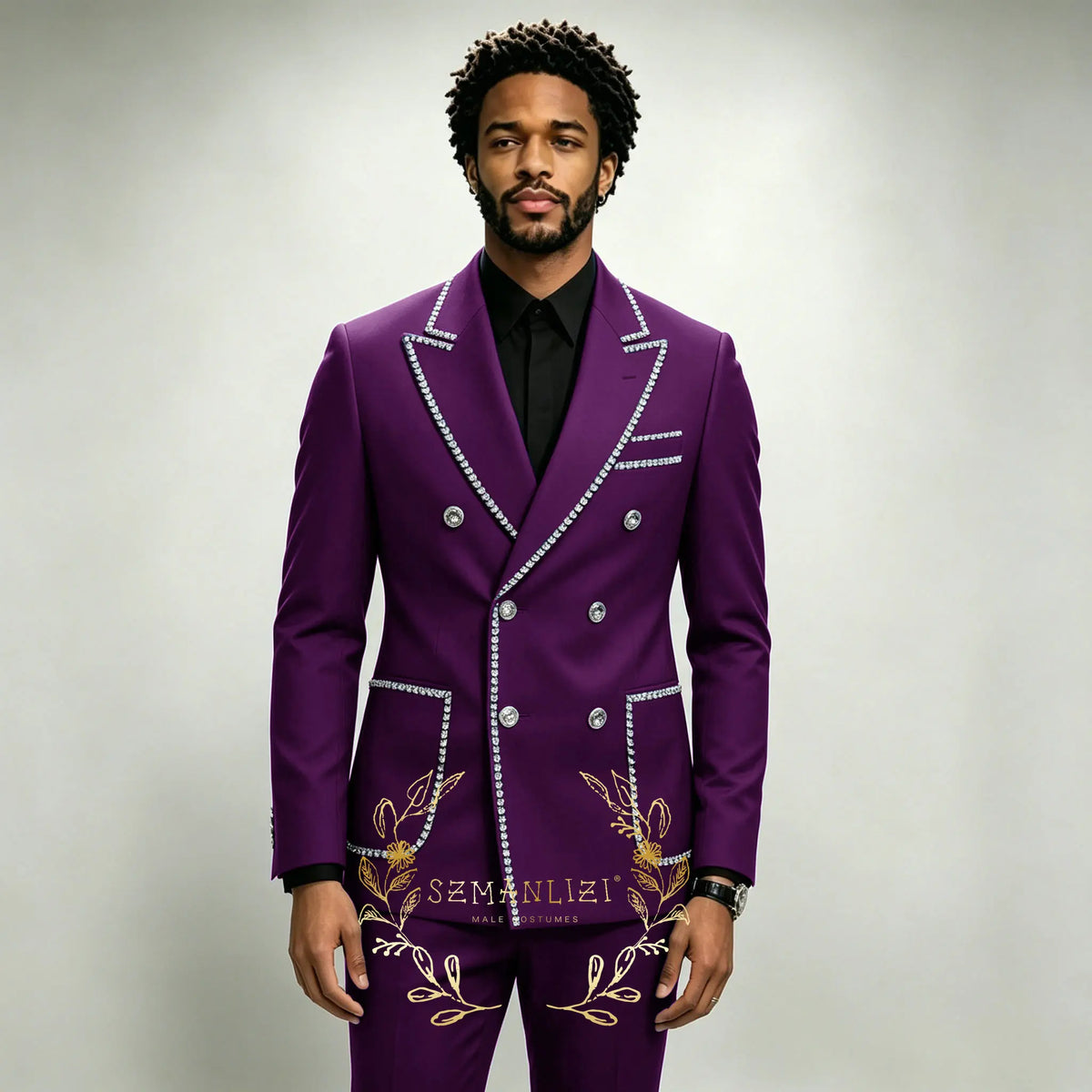Costume Homme 2 Pièces Smoking Luxe Bleu Royal Cristaux Revers Pointu Double Boutonnage Mariage XS-6XL – CLEVI Paris