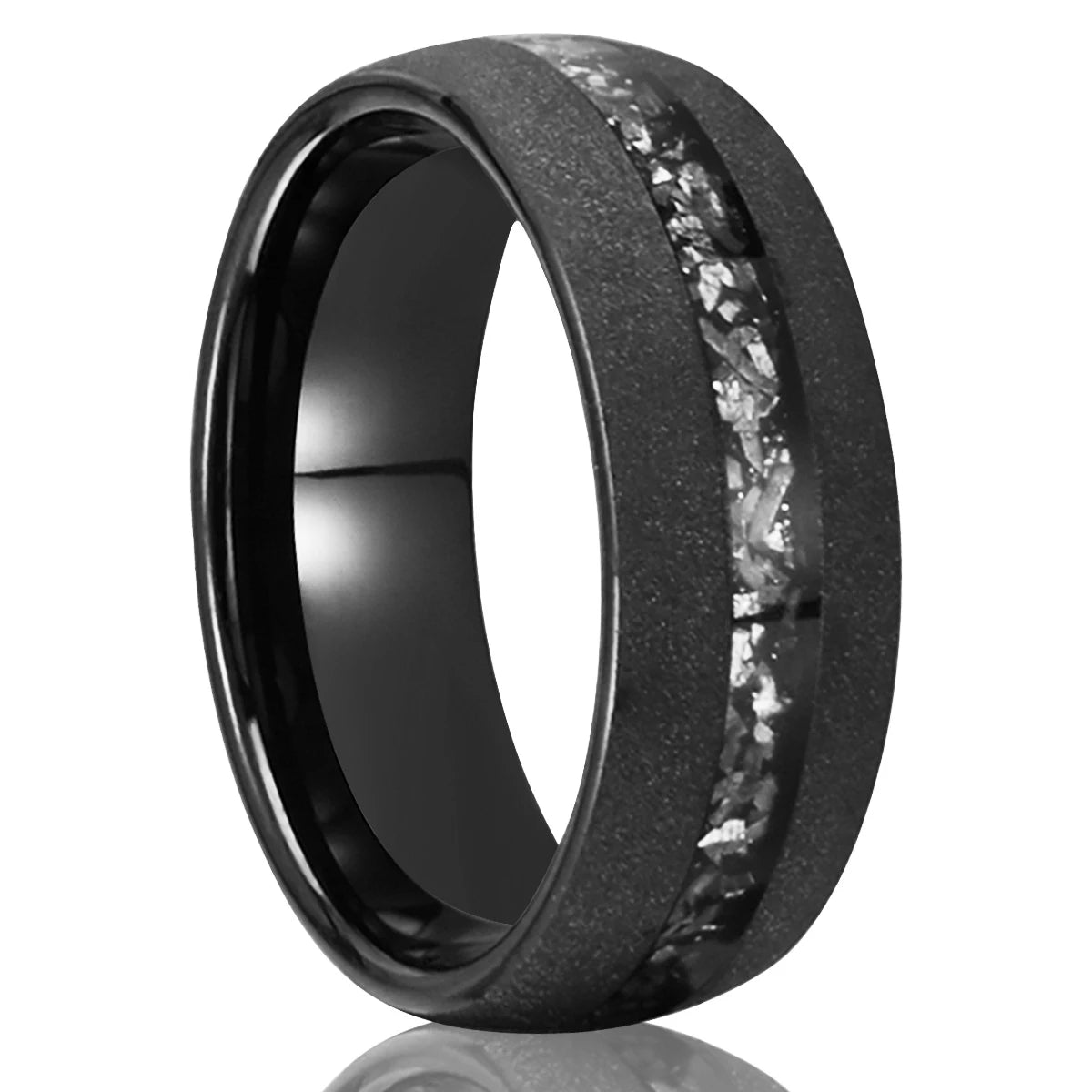 Bague Unisexe Tungstène, Incrustation Météorite 8 mm – CLEVI Paris
