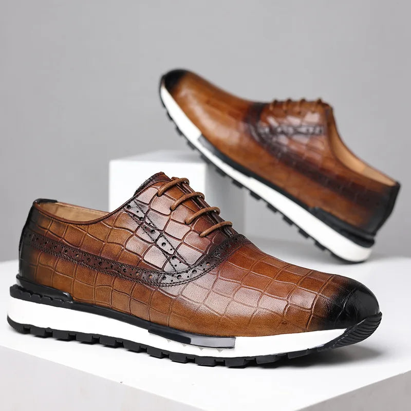 Sneaker Oxford Brogue Homme Cuir Vachette Motif Pierre | Doublure Cuir 7 Coloris