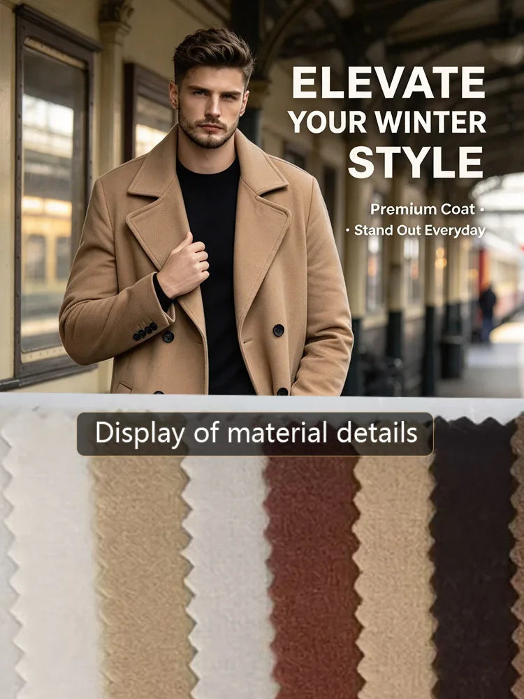 Manteau homme croisé aspect laine à revers – CLEVI Paris