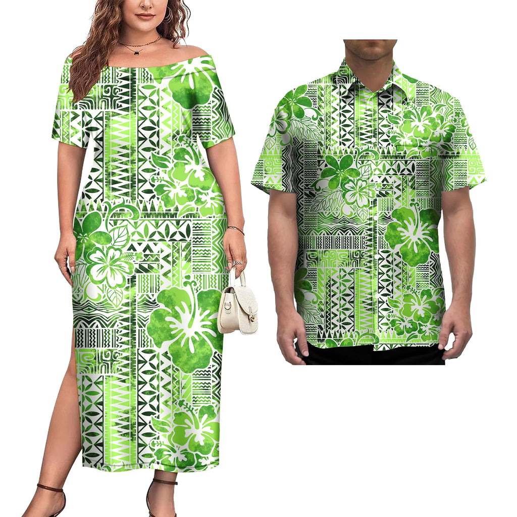 Ensemble Couple 2 Pièces Robe Femme + Chemise Hawaïenne Homme Motif Polynésien – CLEVI Paris