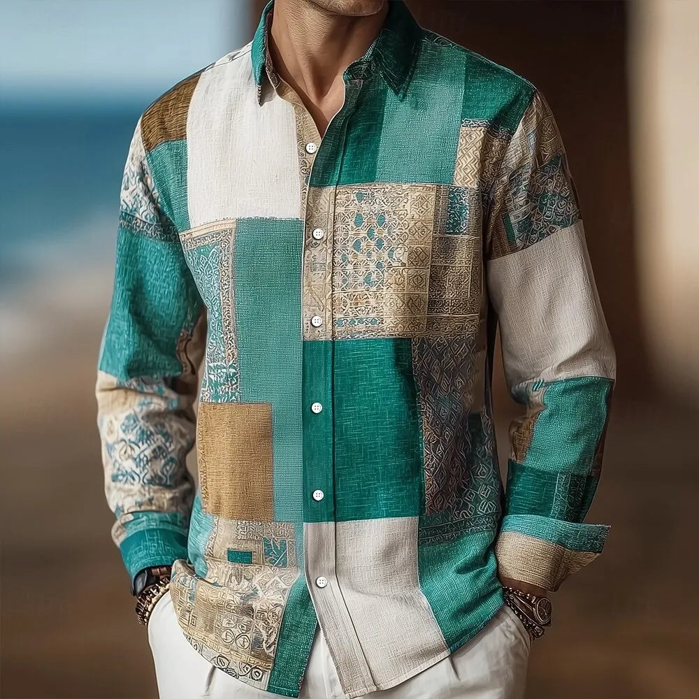 Chemise homme en lin à motif géométrique – CLEVI Paris