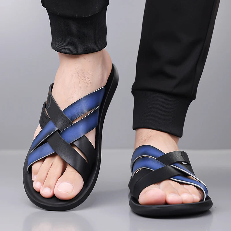 Sandales Homme Été – Bride Simple, Semelle Douce, Antidérapantes, Style Street | Blanc, Bleu ou Chocolat