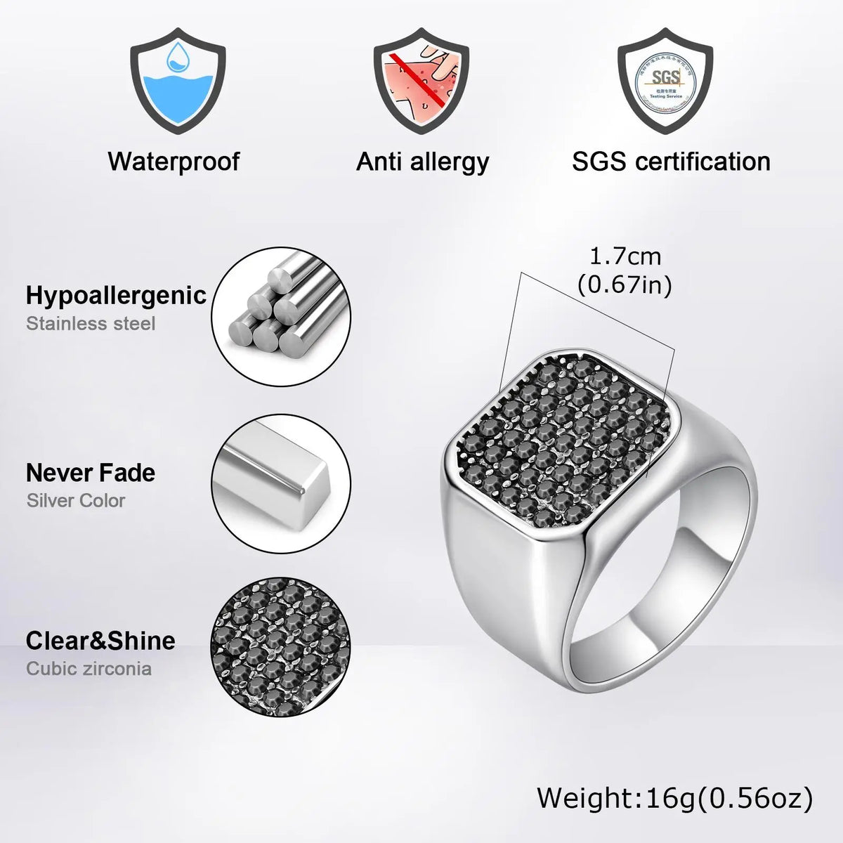 Bague Homme Zircon Gris Acier Inoxydable – CLEVI Paris