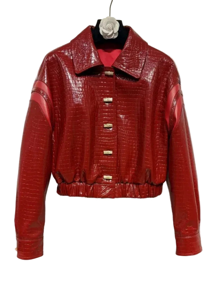 Veste courte femme en cuir effet crocodile – CLEVI Paris