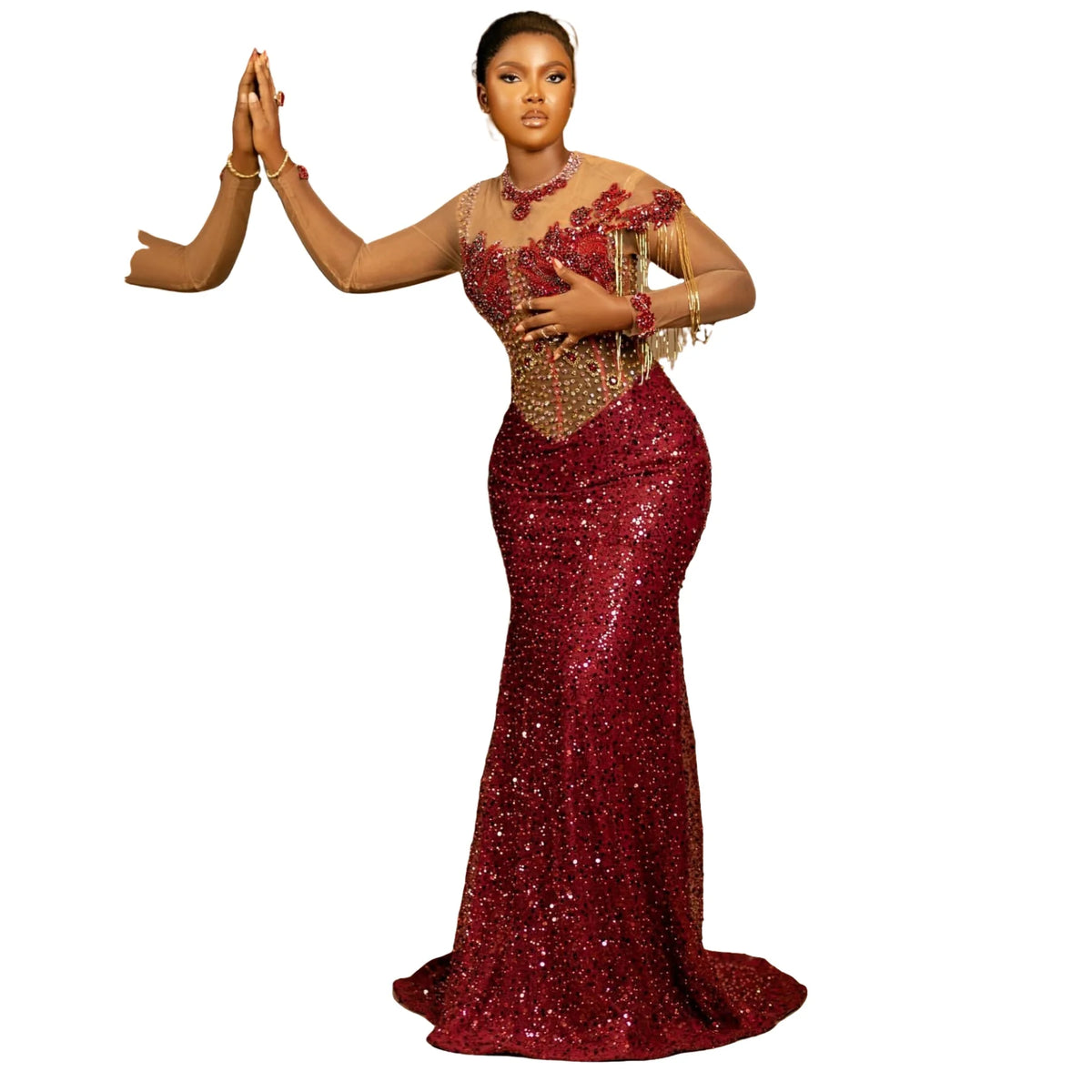 Robe de bal sirène perlée à cristaux – CLEVI Paris