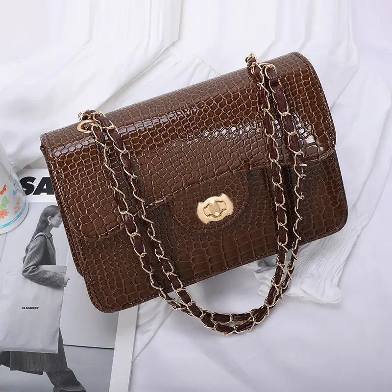 Sac Bandoulière Chaîne Motif Crocodile Vintage Femme 550g – CLEVI Paris