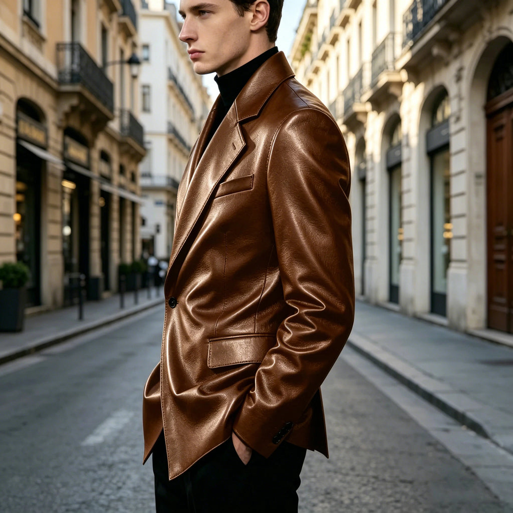 Blazer homme en similicuir, coupe ajustée – CLEVI Paris