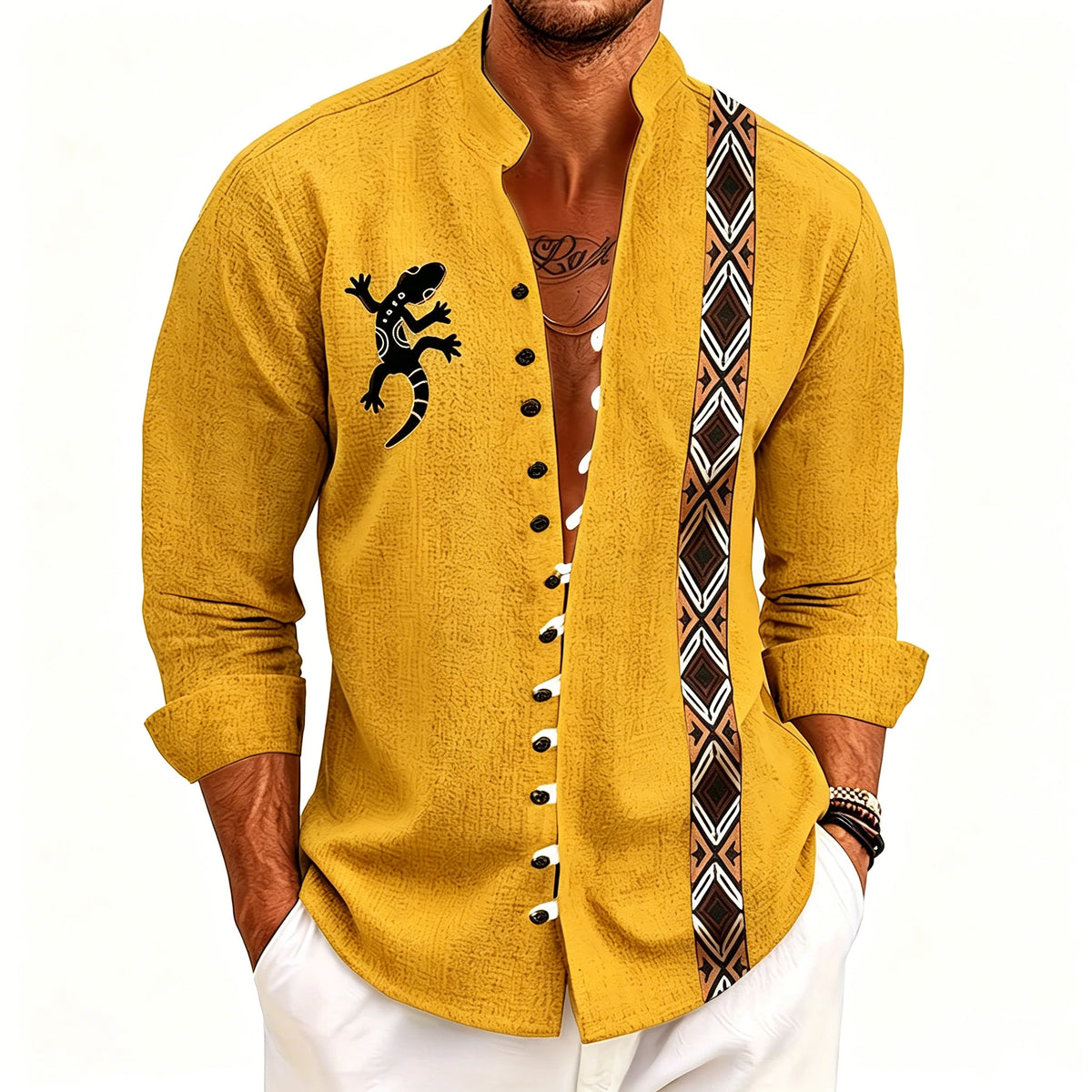 Chemise homme géométrique à rayures – CLEVI Paris