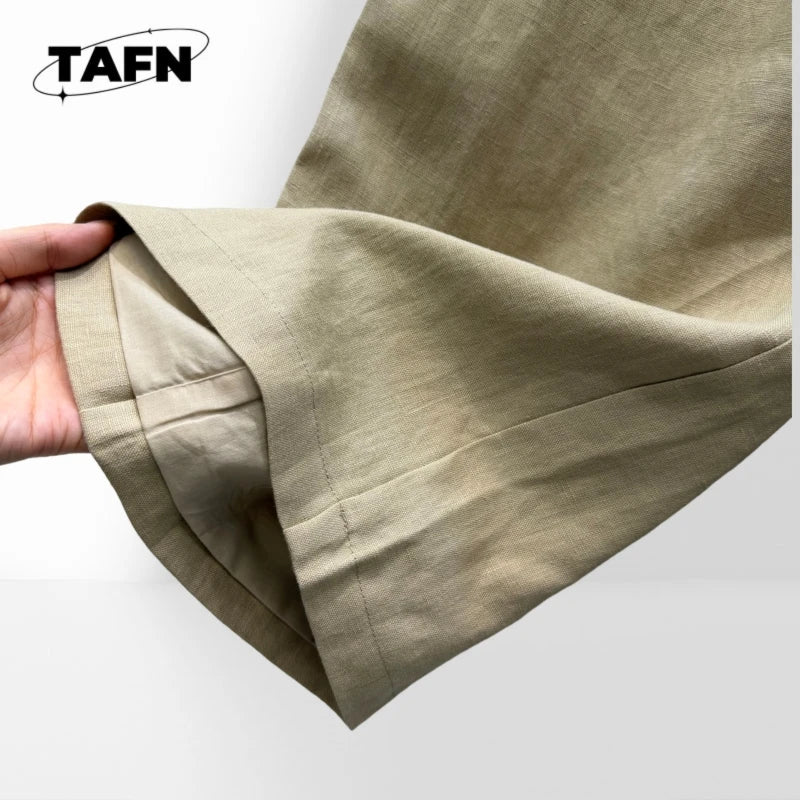 Pantalon Large Femme Taille Mi-Haute À Carreaux Coton Soie Coupe Ample Longueur Mollet Élégant OL Beige – CLEVI Paris