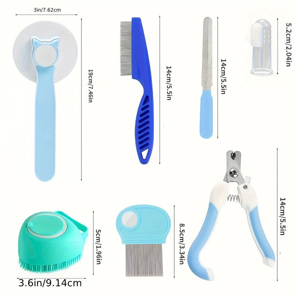 Kit toilettage animaux 8 pièces avec brosse bain – CLEVI Paris