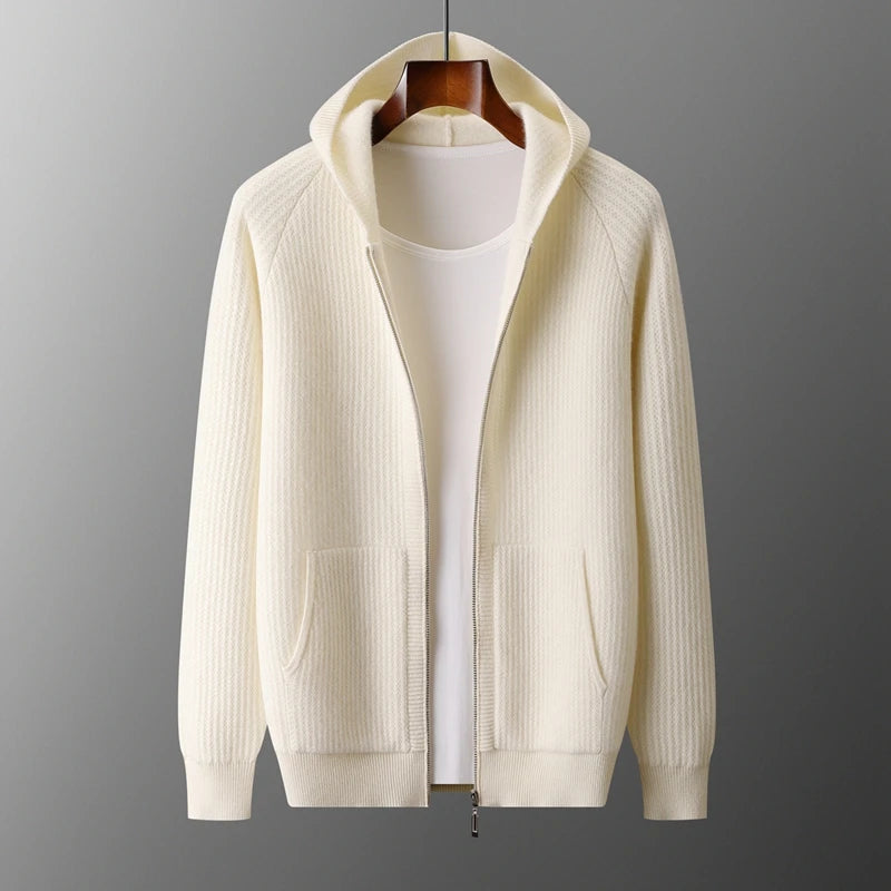 Cardigan Homme 100% Laine Mérinos MVLYFLRT – Zippé Capuche Tricot Épais Manches Longues – 5 Coloris, S à XXL – CLEVI Paris