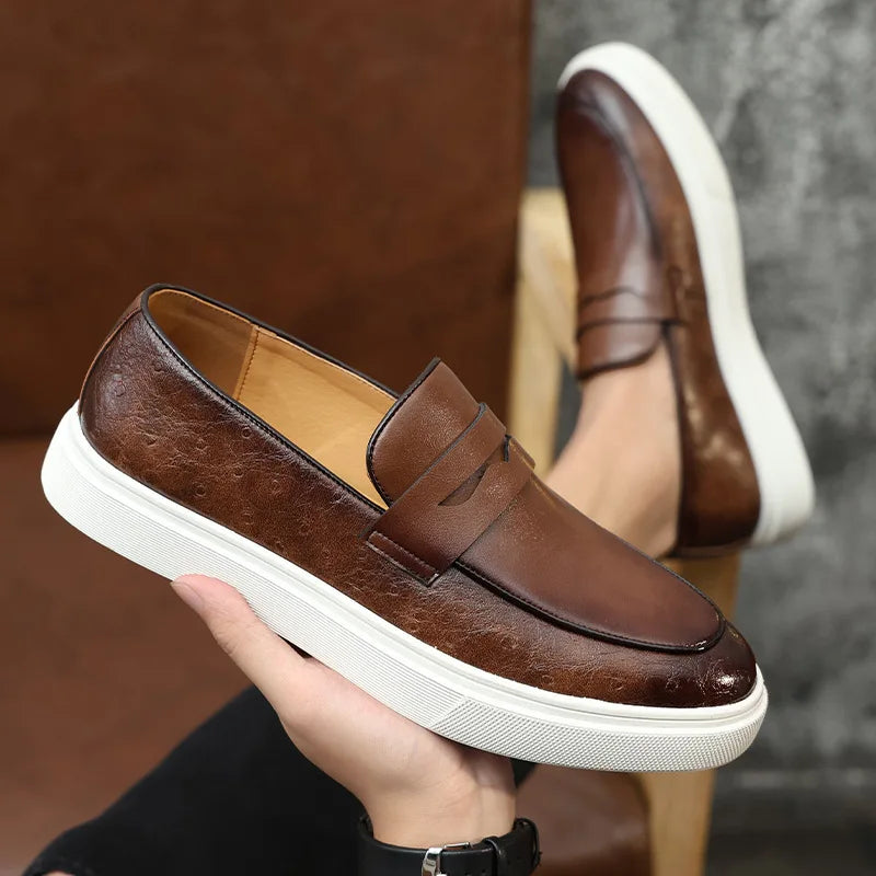 Loafer Penny Homme Cuir Embossé Slip-On Semelle Épaisse Style Britannique | Casual Outdoor EU 38-46