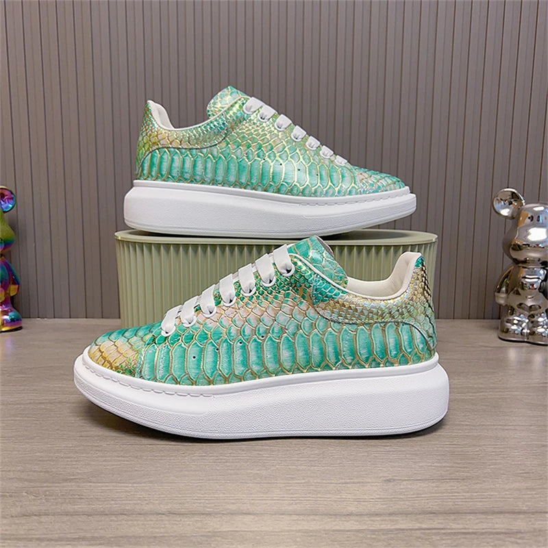 Sneakers basses homme vertes à plateforme – CLEVI Paris
