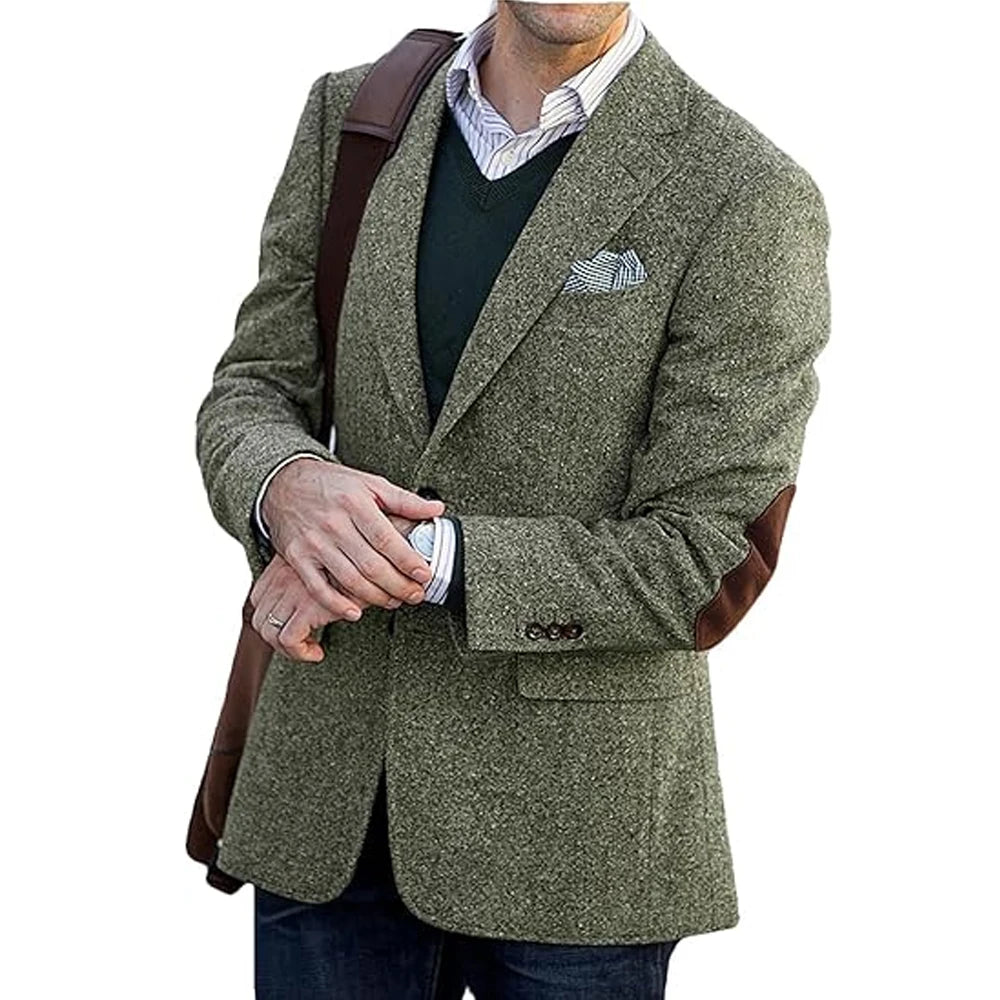 Blazer homme en tweed, revers cranté et coudes – CLEVI Paris