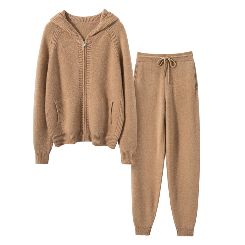 Ensemble cachemire femme à capuche et pantalon – CLEVI Paris