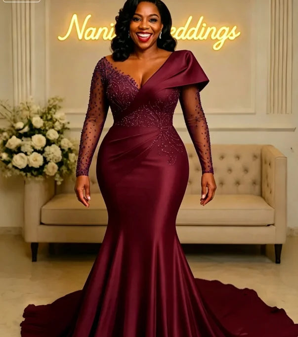Robe de soirée sirène perles et cristaux – CLEVI Paris