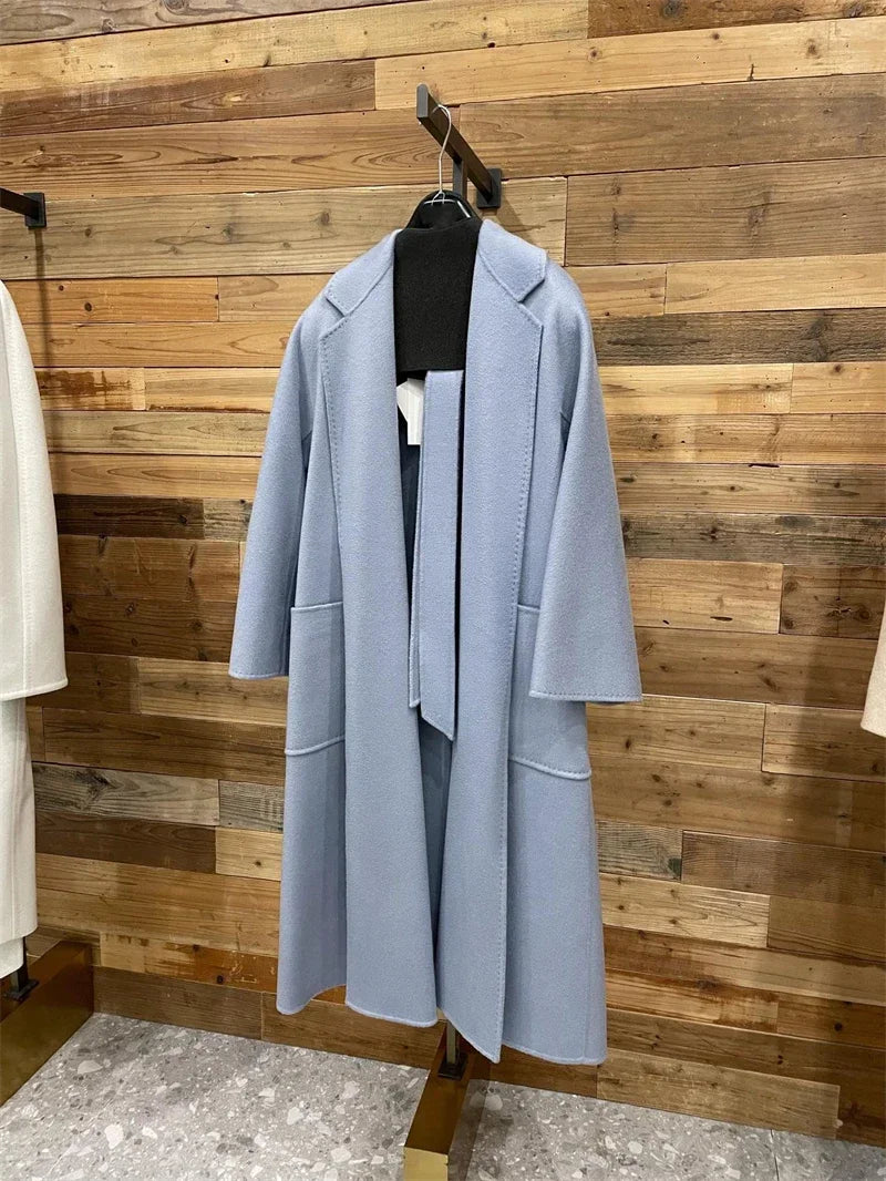 Manteau long femme 100 % cachemire ceinturé – CLEVI Paris