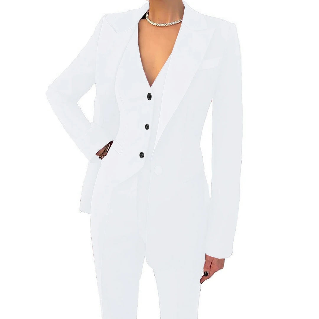 Costume 3 Pièces Femme Veste Gilet Pantalon 17 Coloris Bureau Cérémonie – CLEVI Paris