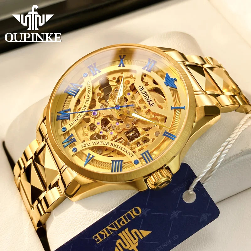 OUPINKE 3210 Montre Homme Automatique Squelette Saphir Chiffres Romains 5ATM – CLEVI Paris