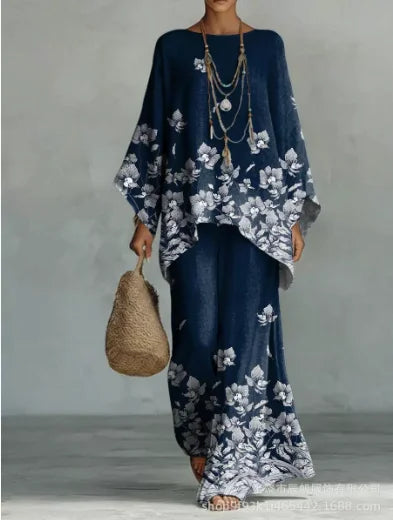 Ensemble femme bohème imprimé haut et pantalon – CLEVI Paris