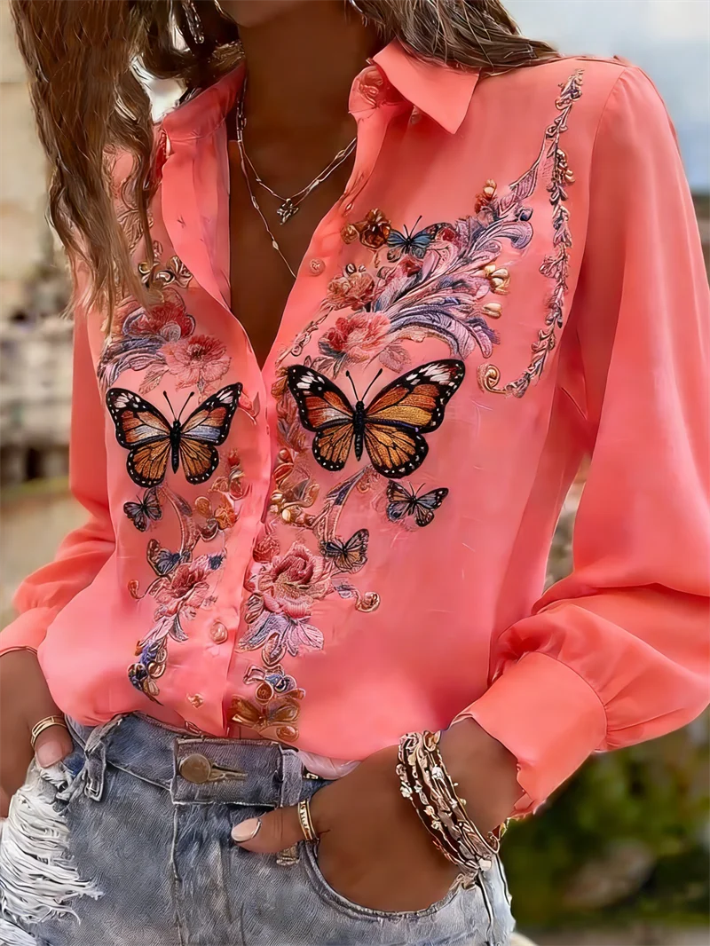 Chemise Femme Florale 3D à Col Imprimé – CLEVI Paris