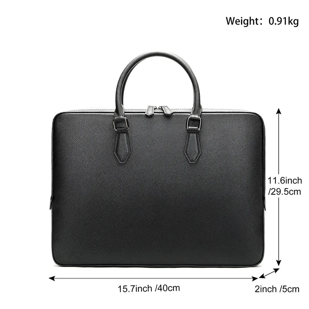 Serviette Homme Cuir Vache Motif Croisé Minimaliste Laptop – CLEVI Paris