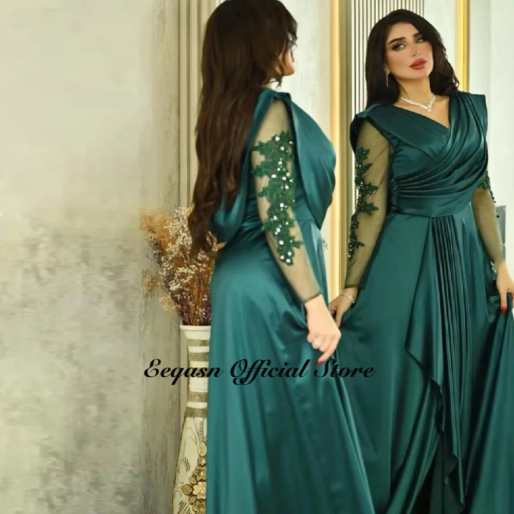 Robe de soirée col en V manches longues – CLEVI Paris