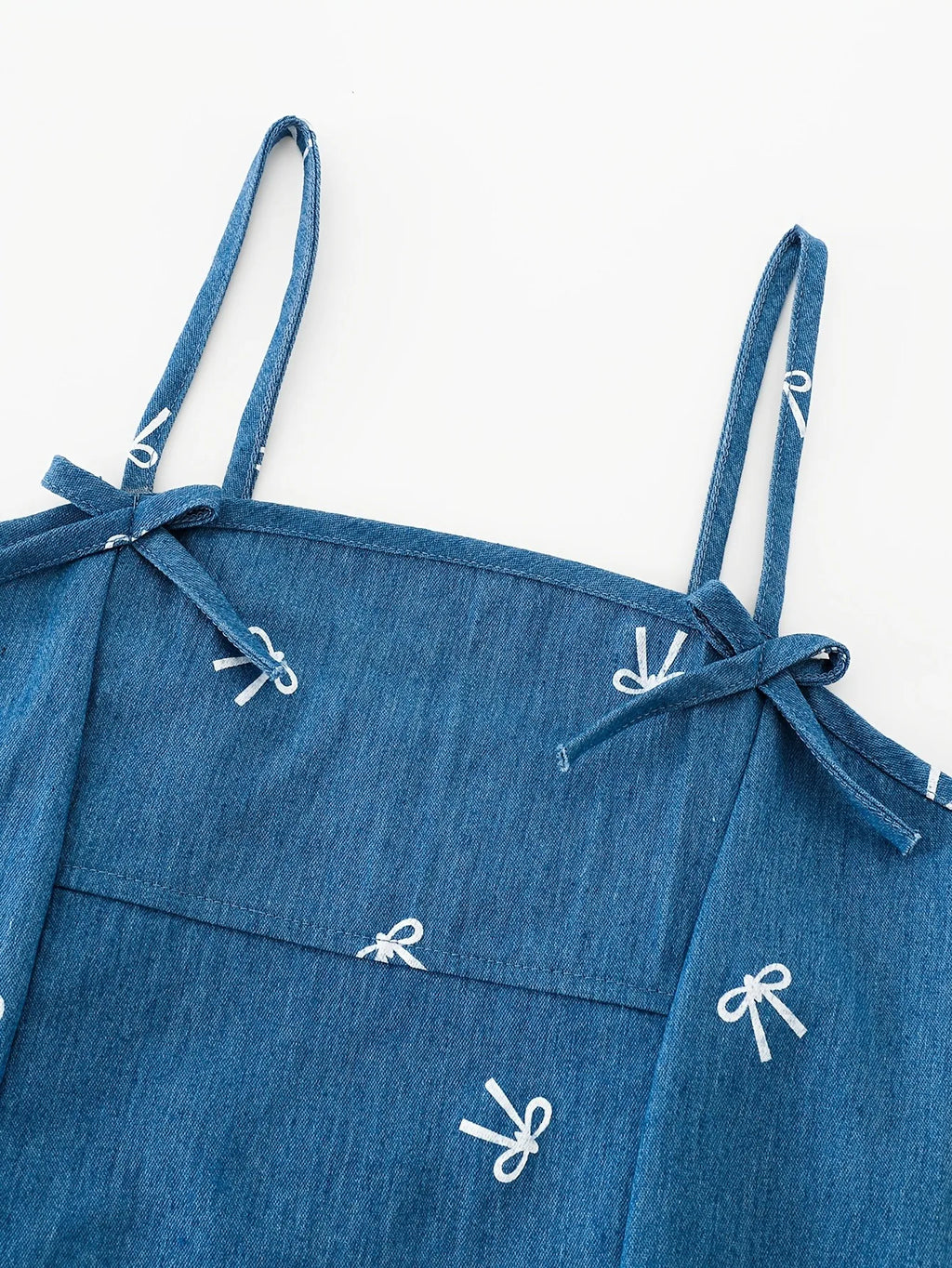 Robe fille bleue à bretelles et nœuds – CLEVI Paris