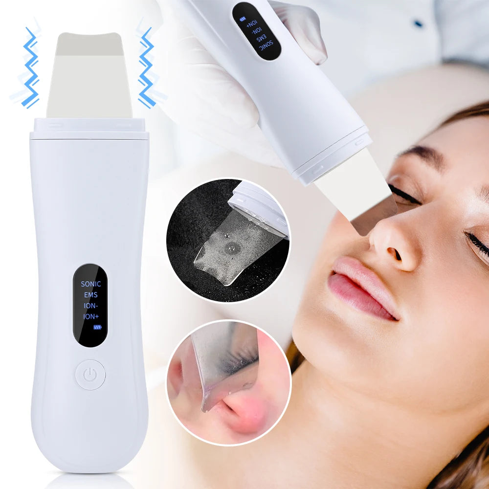Spatule Ultrasonique Visage 4 Modes Nettoyage Profond Ions EMS Lifting – CLEVI Paris