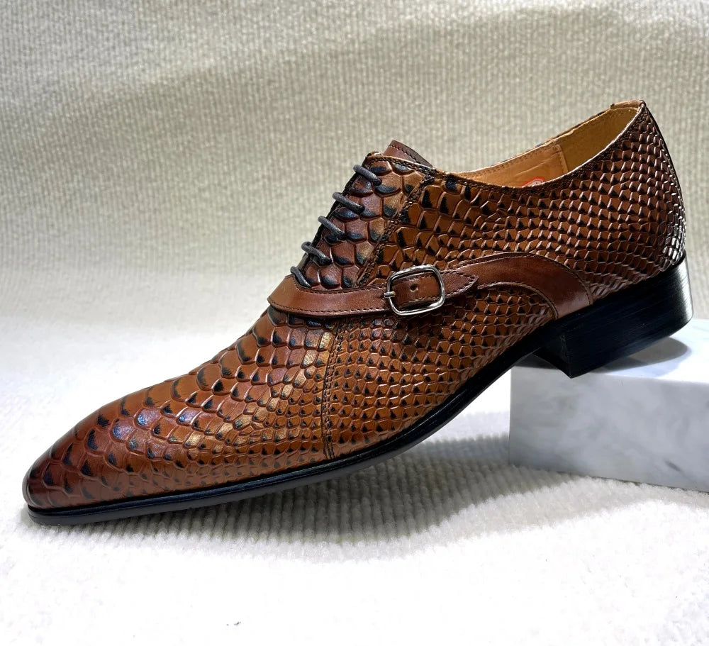 Oxford Homme Cuir Peint Main Motif Python Style Italien – CLEVI Paris