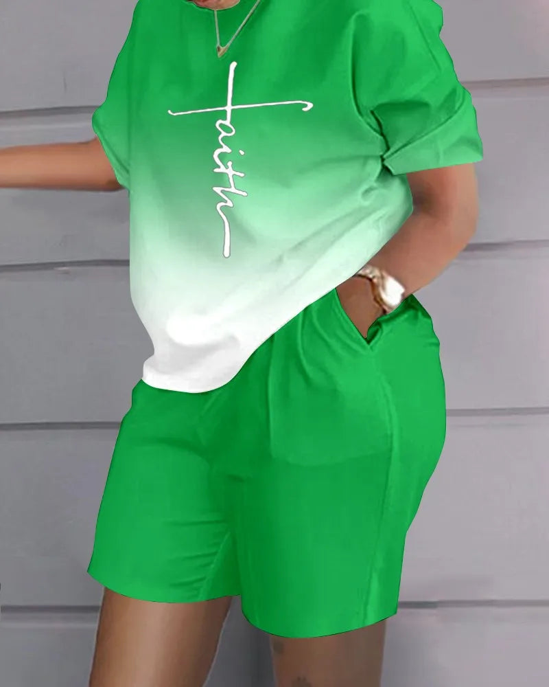 Ensemble 2 Pièces Femme T-Shirt Col Rond Imprimé Manches Courtes + Pantalon Crayon Taille Élastique Office Lady Casual 17 Coloris – CLEVI Paris
