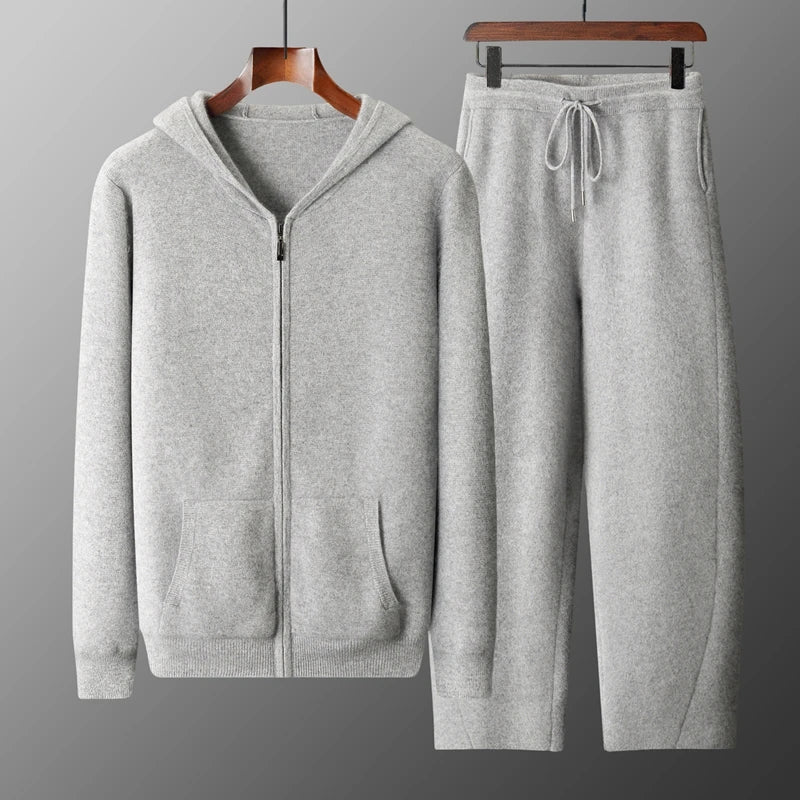 Ensemble Jogging Homme 100% Laine Mérinos MVLYFLRT – Cardigan Zippé Capuche + Pantalon – 8 Coloris, S à XXL – CLEVI Paris