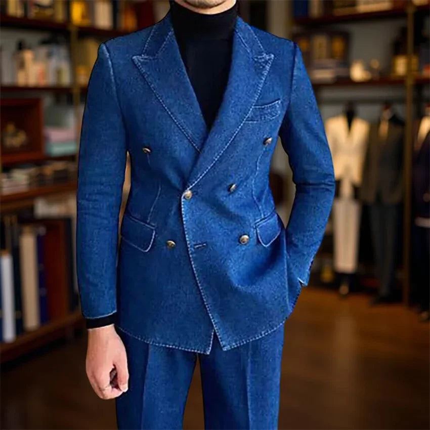 Costume homme en denim 2 pièces, double boutonnage – CLEVI Paris