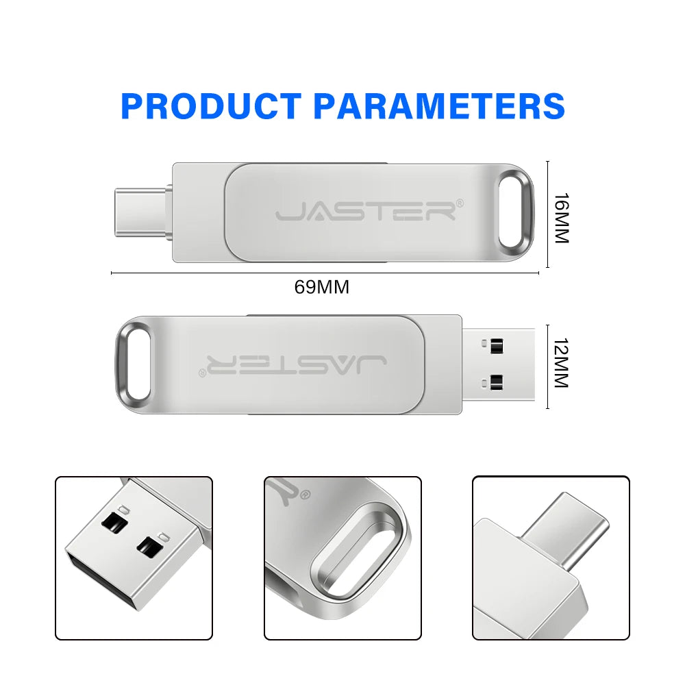 Clé USB-C 2-en-1 Métal Rotatif jusqu'à 128 Go – CLEVI Paris