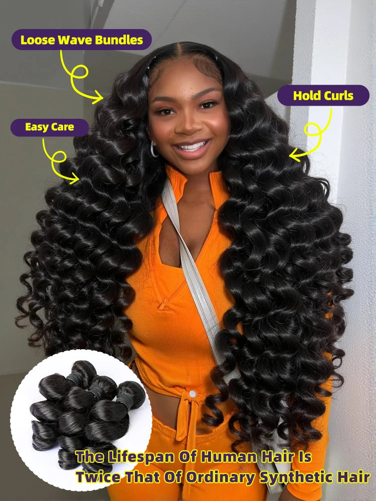 Extensions Loose Wave Cheveux Humains Bruts – Virgin & Remy Hair 12A – Bundles 1/3/4 Pcs 18-34 Pouces – CLEVI Paris