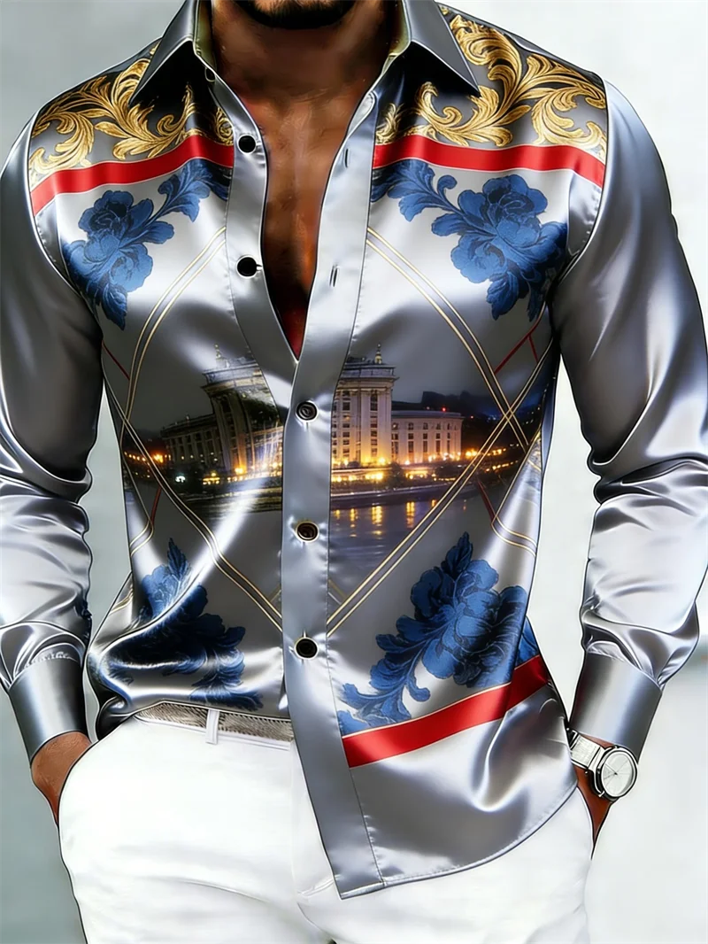 Chemise Homme Satinée Imprimée à Manches Longues – CLEVI Paris