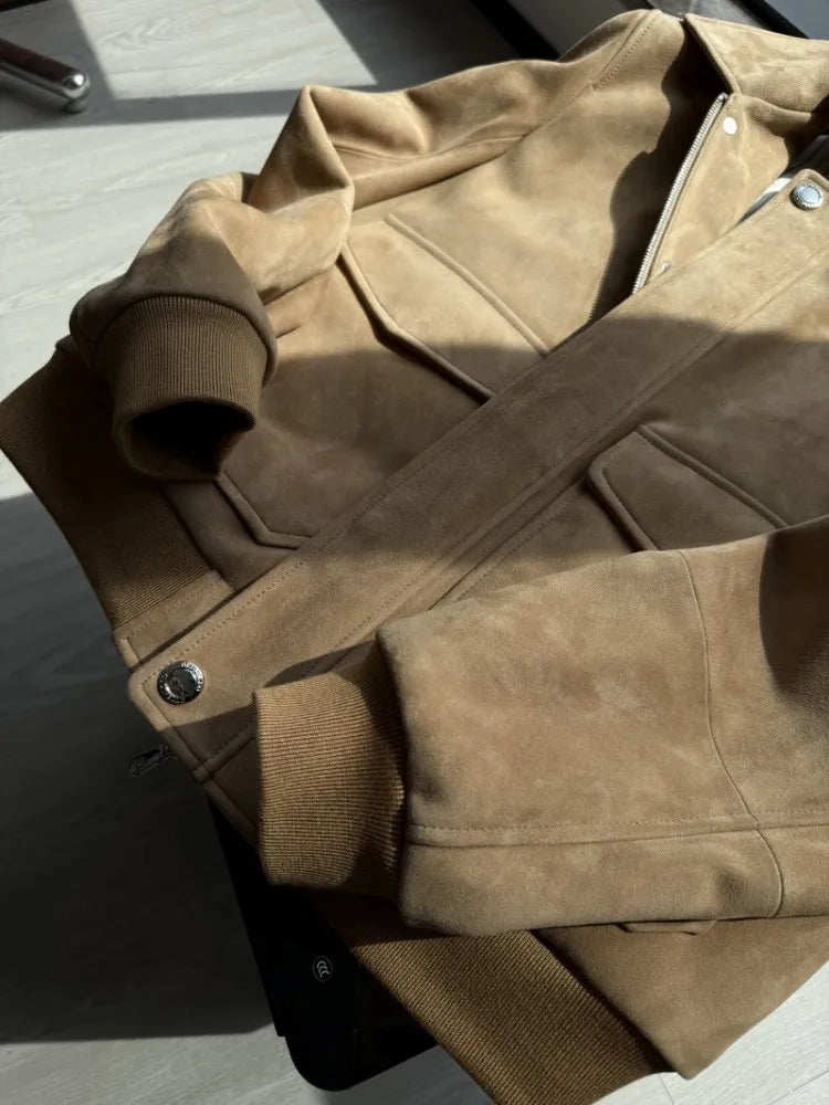 Blouson aviateur homme en cuir camel – CLEVI Paris