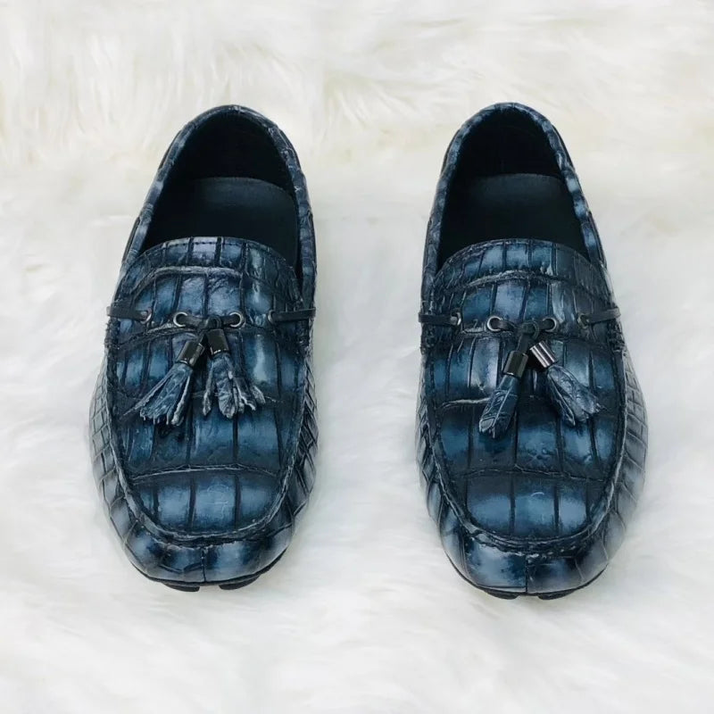 Mocassins homme bleus à franges – CLEVI Paris