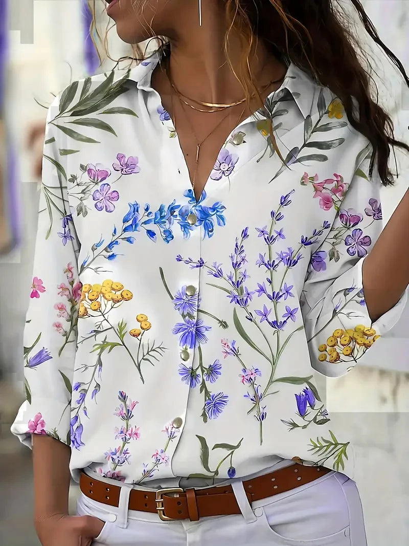 Chemisier Femme Fleuri à Col Boutonné – CLEVI Paris
