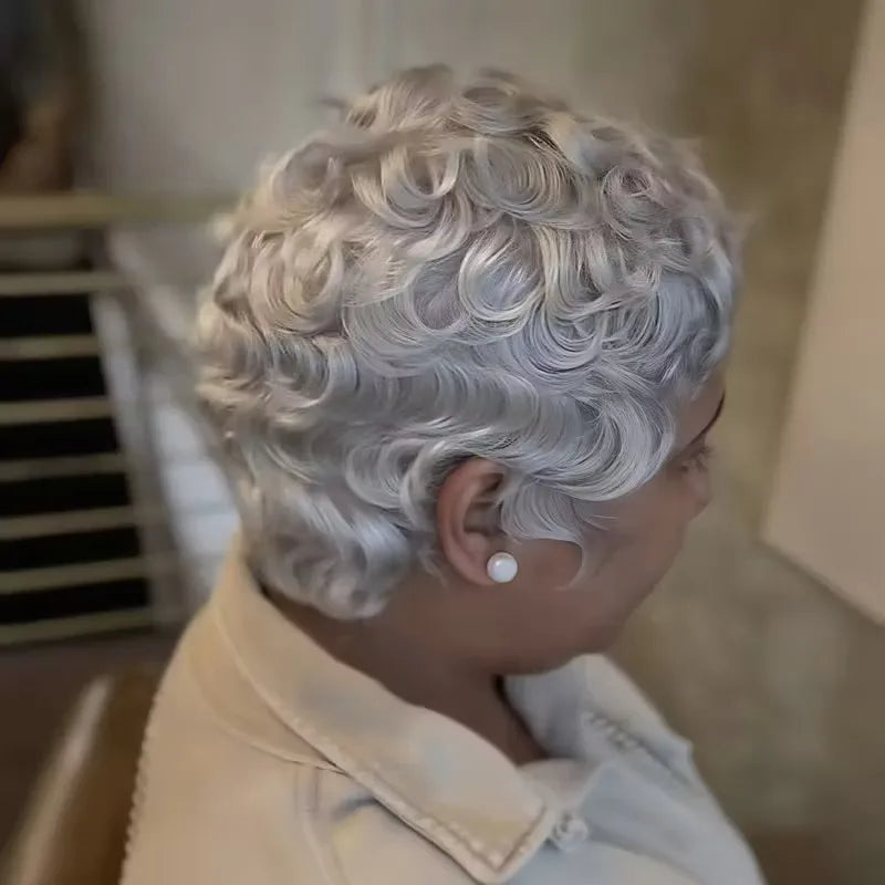 Perruque Pixie Cut Curly Cheveux Humains Brésiliens Sans Lace Bonnet Rose 150% 6 Teintes – CLEVI Paris
