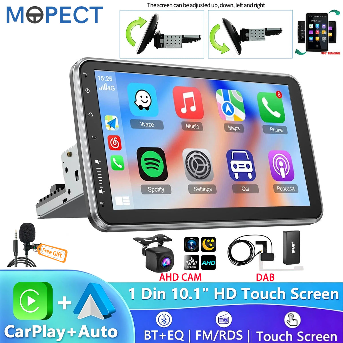 Autoradio MOPECT 10,1″ rotatif CarPlay – CLEVI Paris