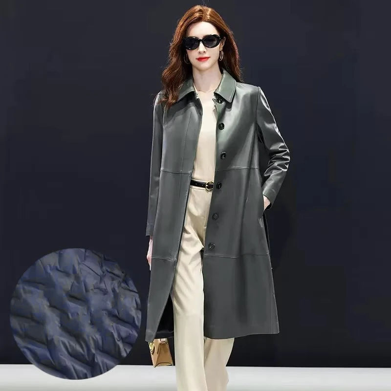 Manteau long femme cuir de mouton ceinturé – CLEVI Paris