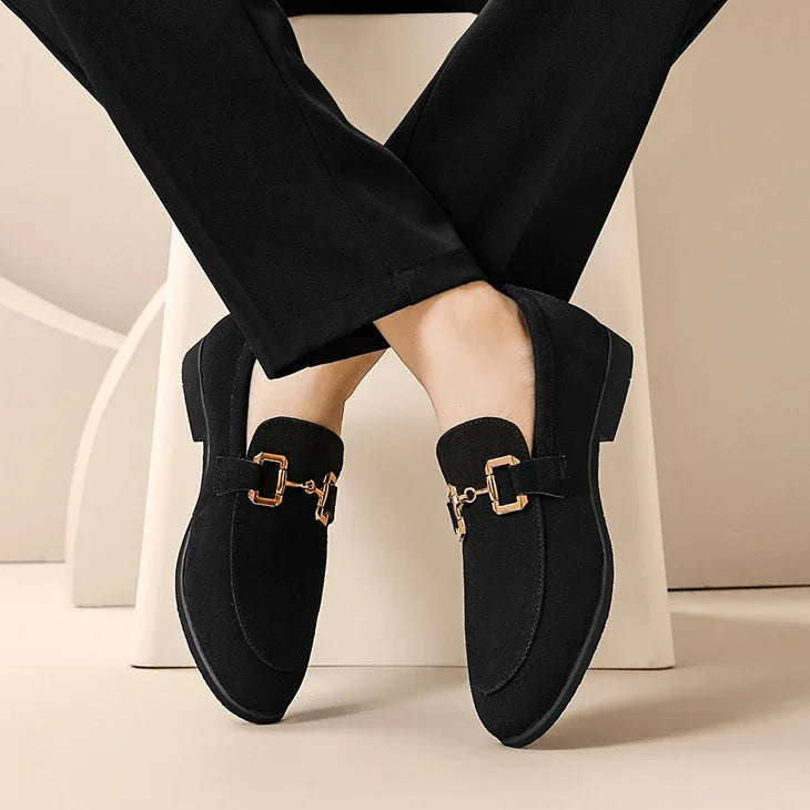 Loafers Homme Velours Bout Rond Déco Métal Slip-On – CLEVI Paris
