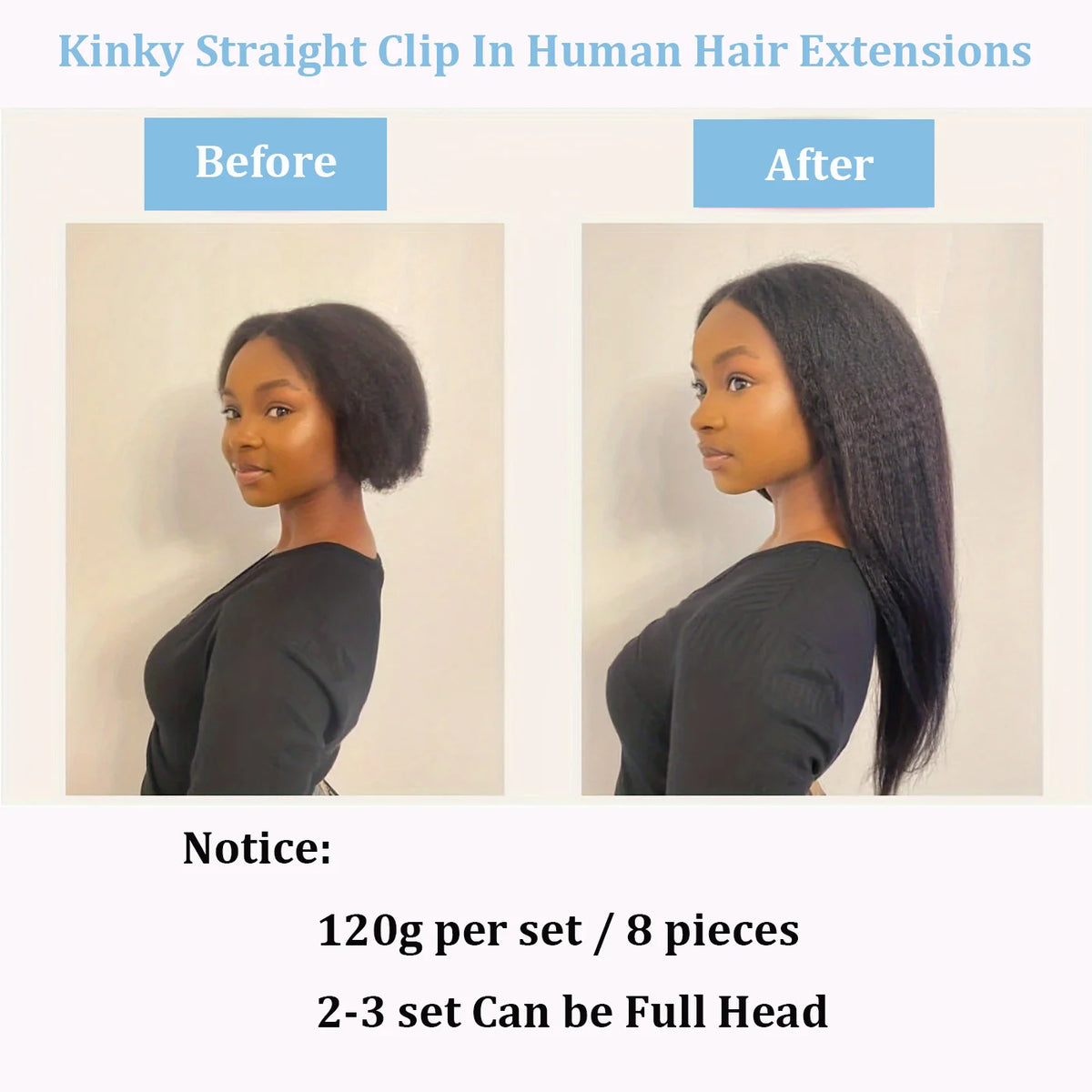 Extensions Clips Kinky Straight Remy Noires – CLEVI Paris