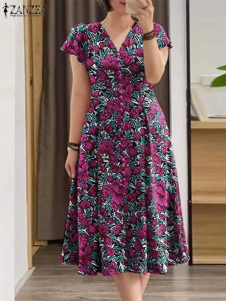 Robe Femme Col V Imprimé Floral Manches Papillon Volants Taille Cintrée Bohème – CLEVI Paris