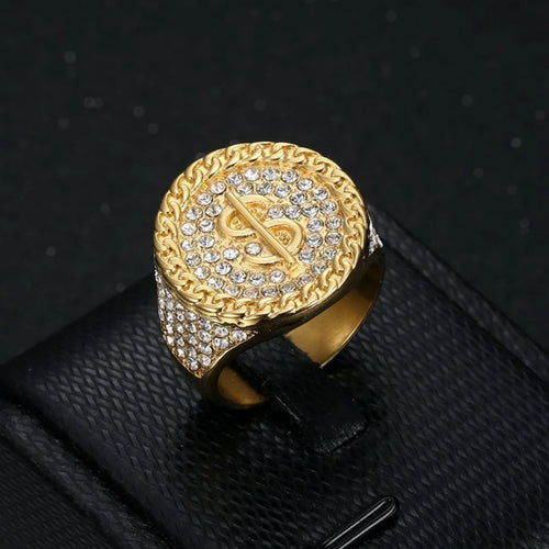 Bague dollar dorée en acier inoxydable – CLEVI Paris