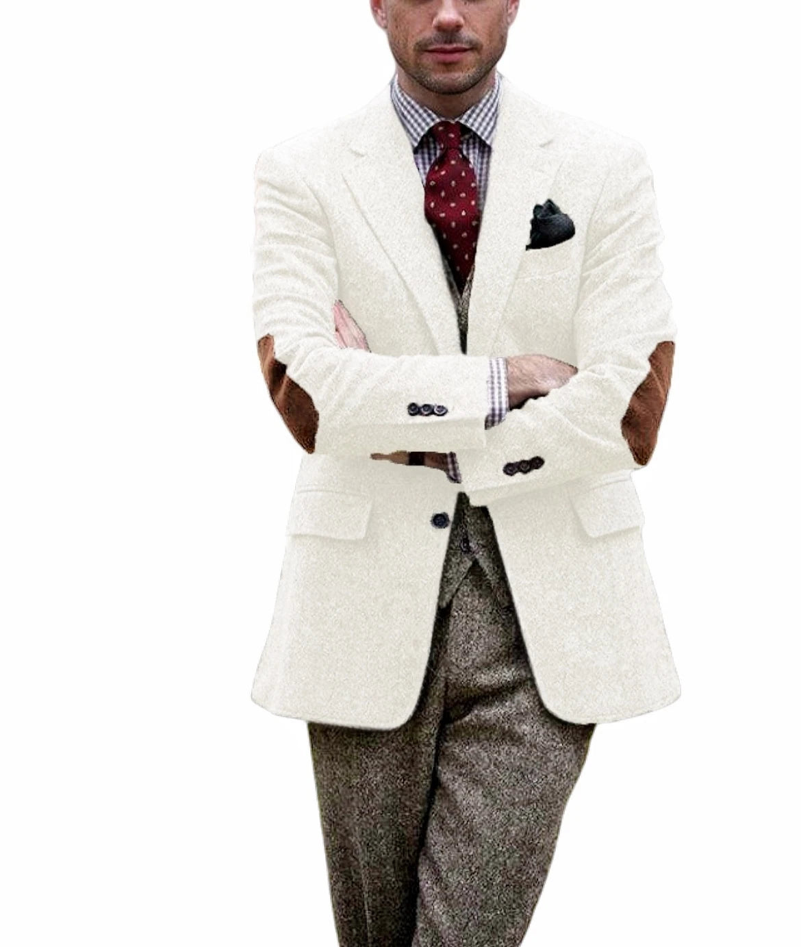 Blazer homme en tweed, revers cranté et coudes – CLEVI Paris