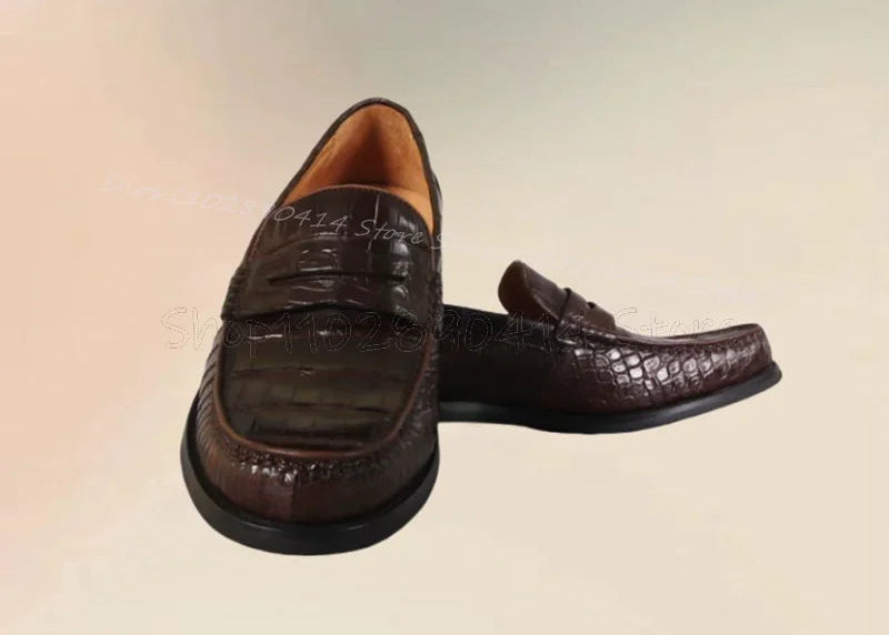 Mocassins Penny homme marron effet alligator – CLEVI Paris